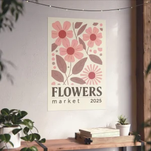 Vertical Pink Flowers Poster – Botanical Wall Art, Floral Print, Modern Home Decor