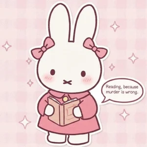 Pink Bunny Reading Sticker | Funny Book Quote Cute Bunny Vinyl Decal | Kawaii Pastel Laptop Sticker | Bunny Lover Gift