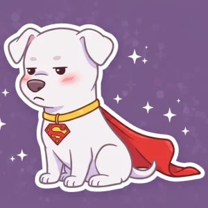 Moody Hero Dog Sticker – Cute Grumpy Cape Dog Vinyl Decal – Super Pup Attitude Sticker for Laptop, Water Bottle